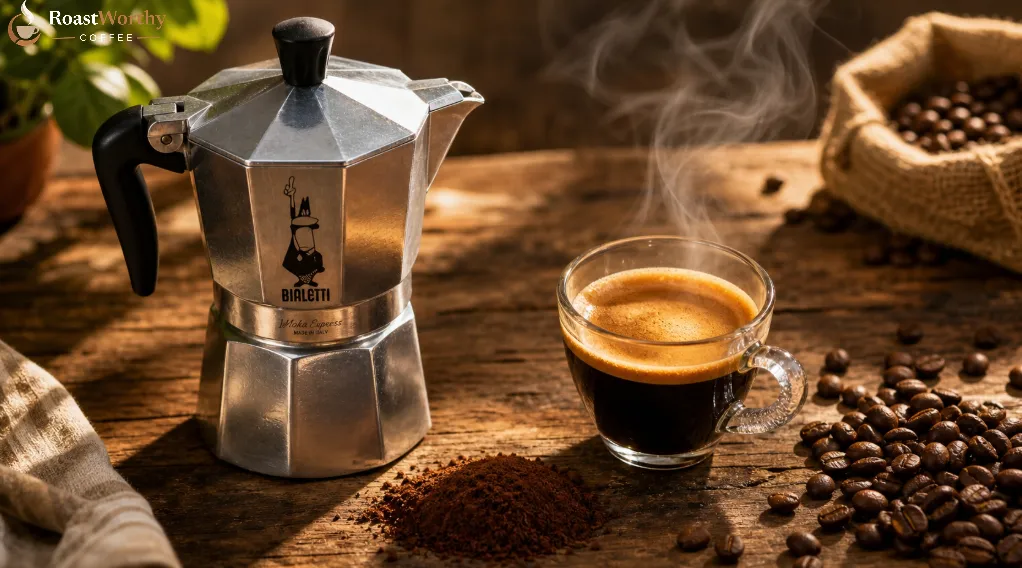 Bialetti Moka Pot Brewing Coffee