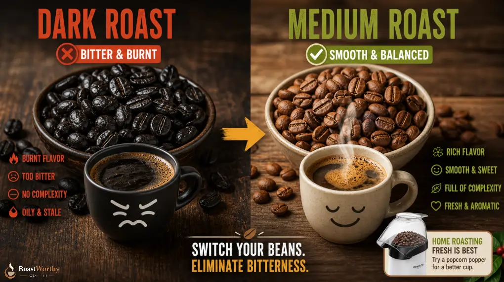 Dark Roast Coffee Bean Causes the Bitterness
