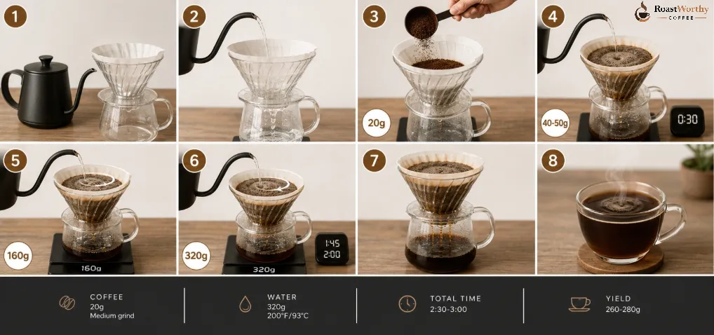Pour Over Coffee Brewing Steps