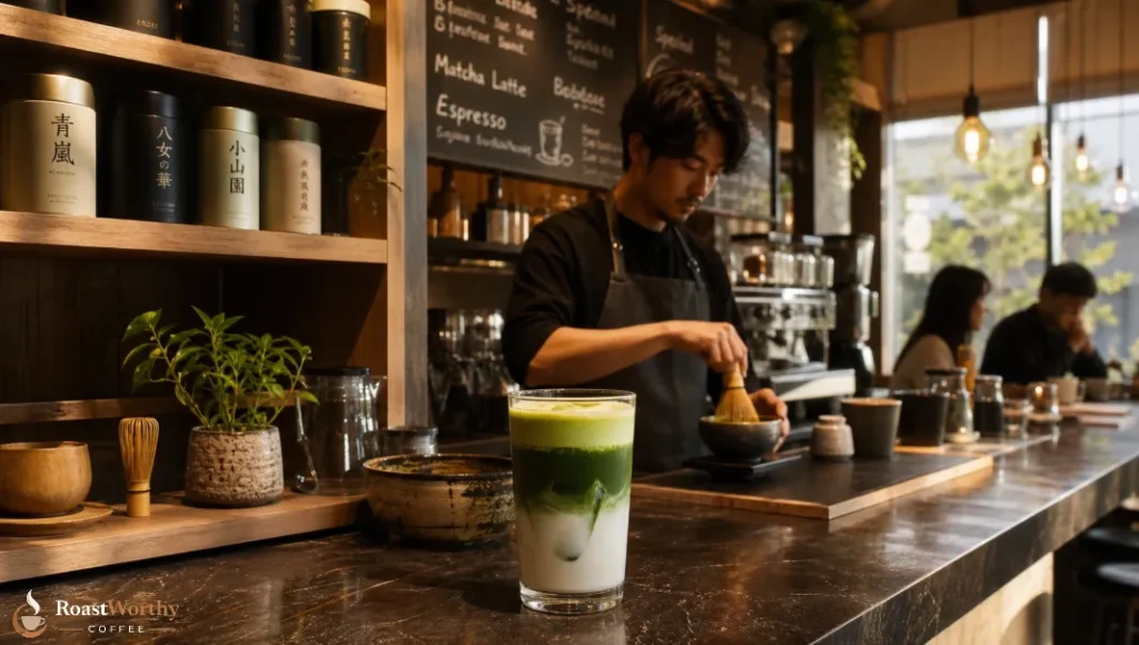 Barista Preparing Matcha at Specialty Cafe