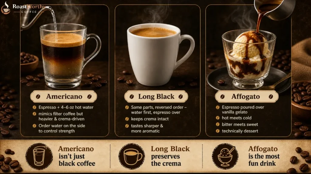 Black Coffee Americano Long Black Affogato