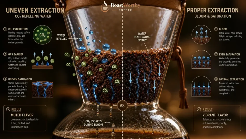 Coffee Extraction Bloom CO2 Comparison