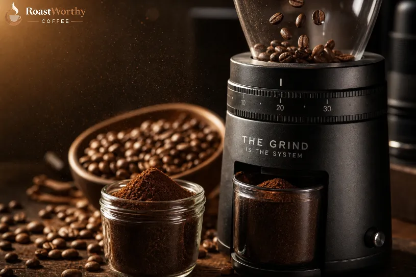 Coffee Grinder with Fresh Ground Espresso Beans