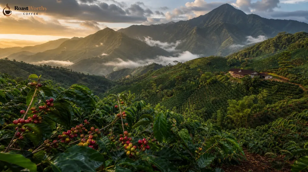Colombian coffee farm in the Andes