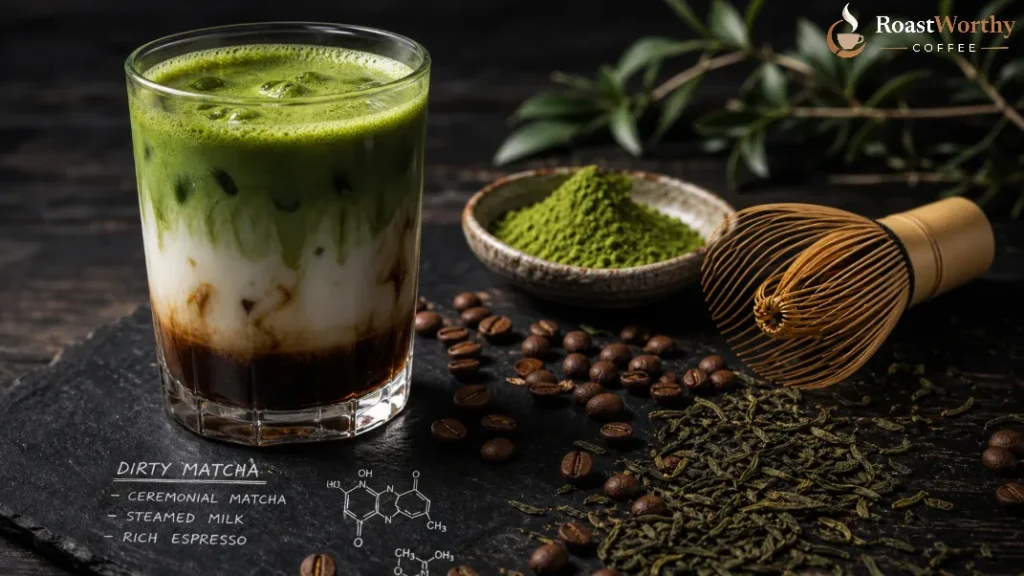 Dirty Matcha Science Composition Flat-Lay