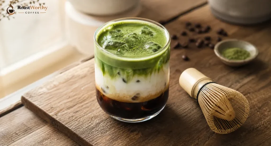 Dirty Matcha Latte Three Layers