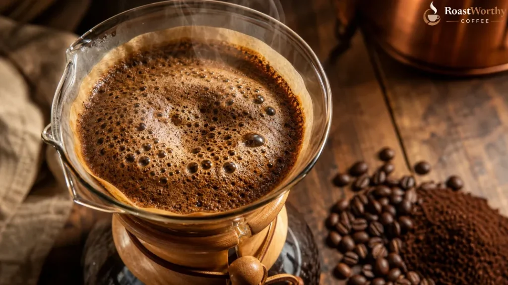 Fresh Coffee Bloom Mid-Brew in Chemex