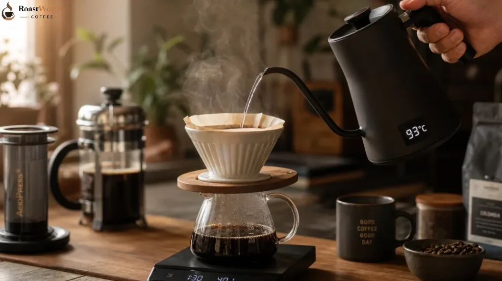 Gooseneck Kettle Pouring Pour-Over Coffee