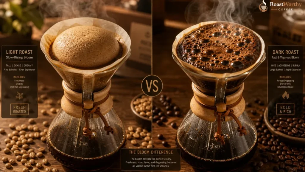 Light vs Dark Roast Coffee Bloom