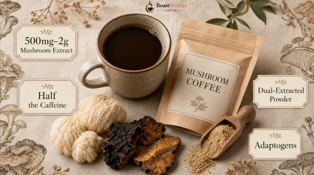 Mushroom Coffee Flat Lay with Extract