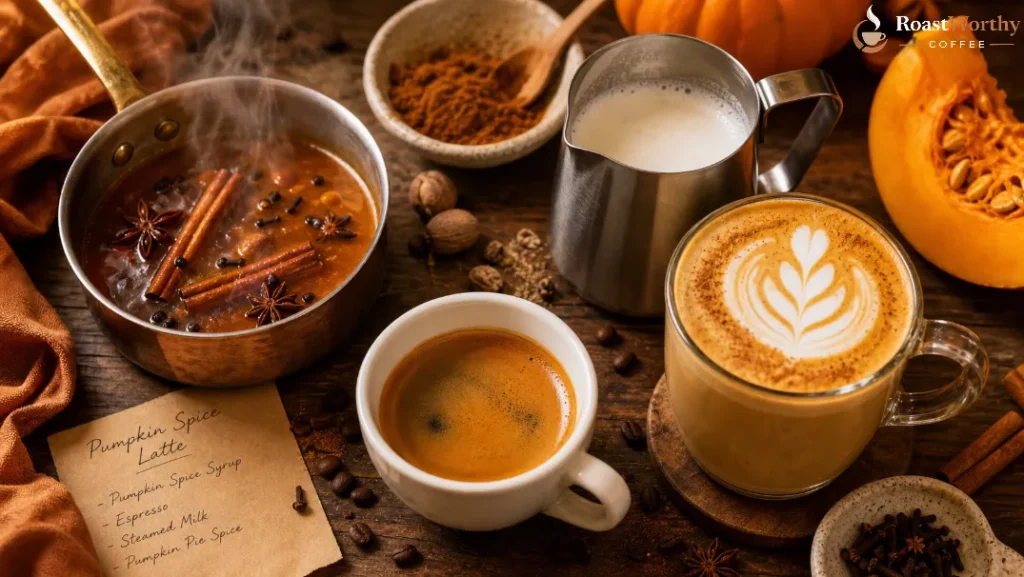 Pumpkin Spice Latte Ingredients Flat Lay
