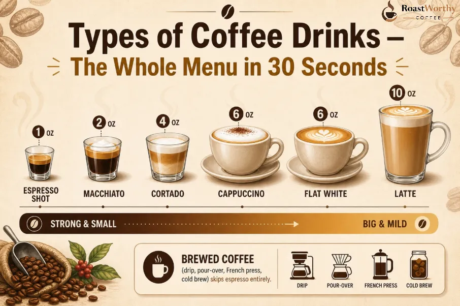 Types of Coffee Drinks & Size Comparison