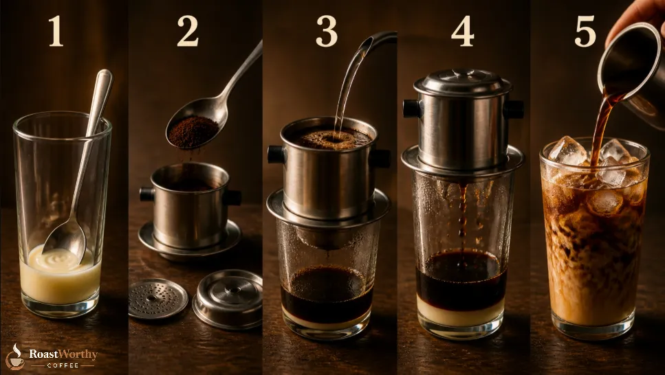 Vietnamese Iced Coffee Brewing Steps