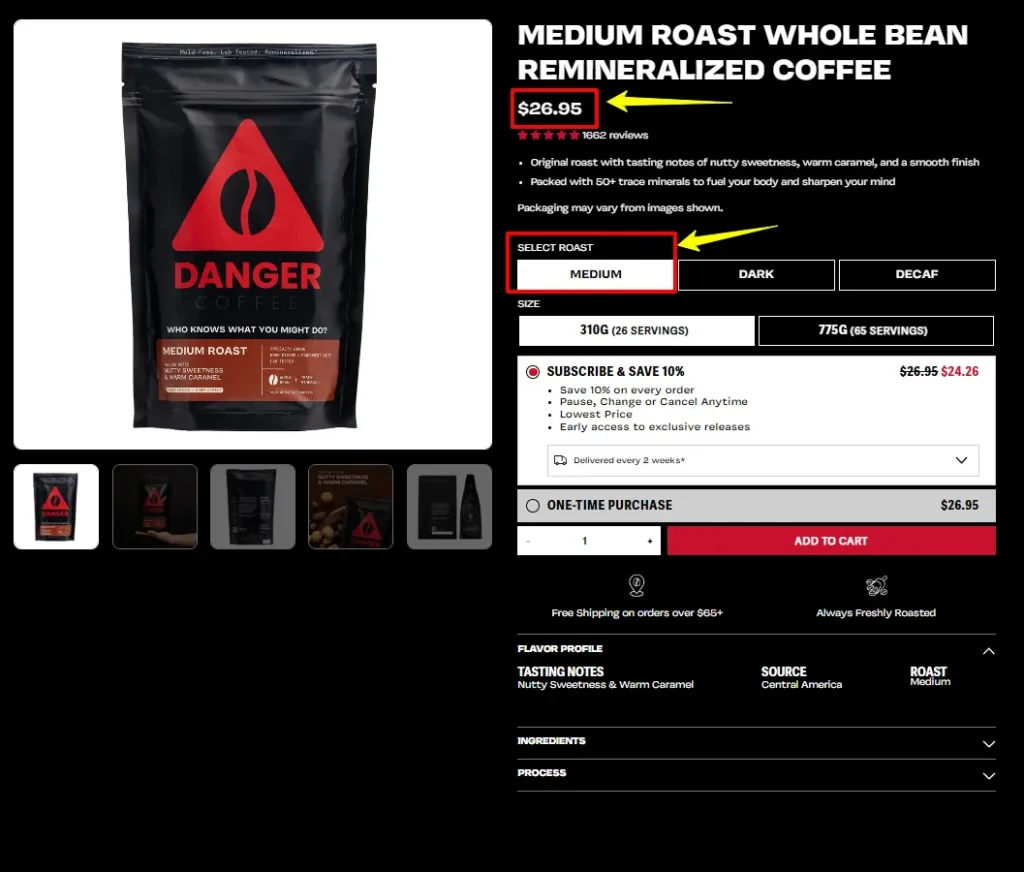 Danger Coffee Medium whole bean Pricing