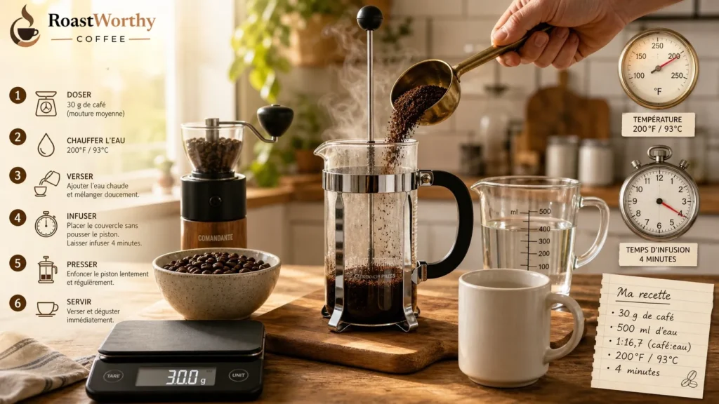 French Press Brewing Step by Step