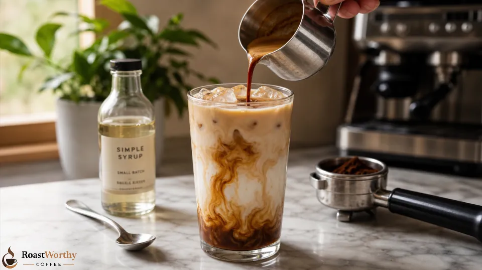 Iced Latte Espresso Poured over Milk