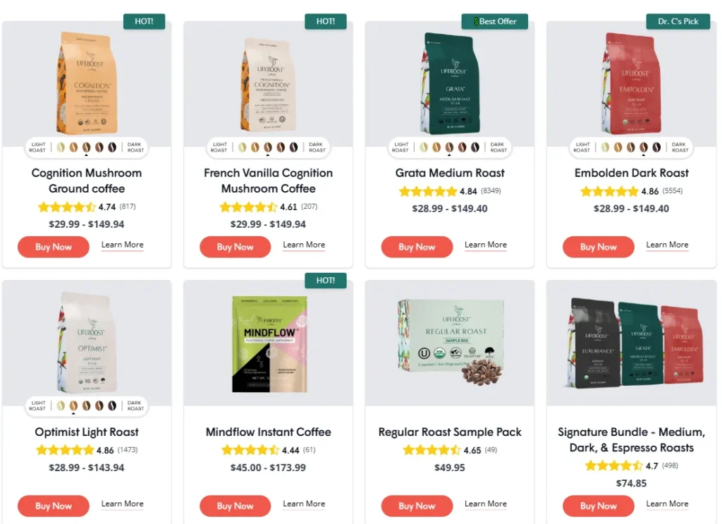 Lifeboost Coffee Variety & Range