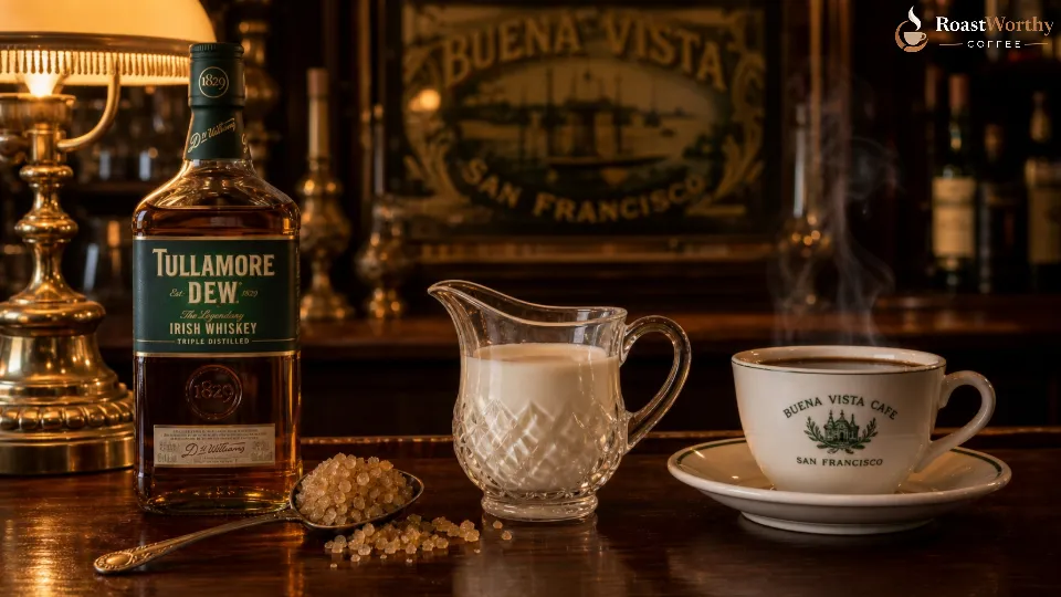Traditional Irish Coffee Ingredients Flat-Lay