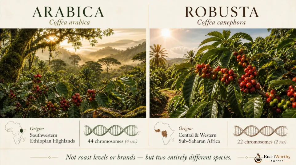Arabica vs Robusta Coffee compared side-by-side
