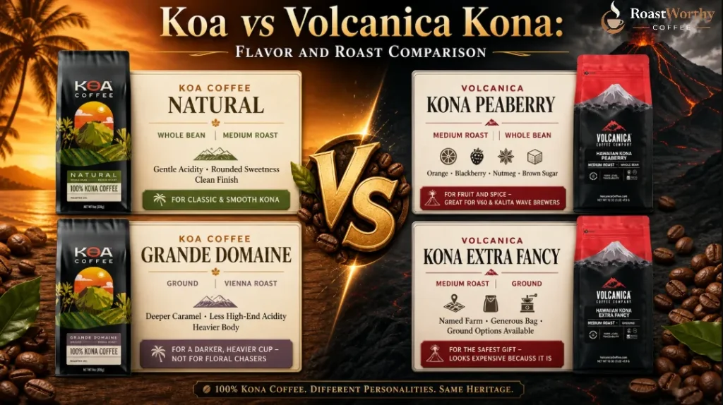 Koa vs Volcanica Kona Comparison Chart