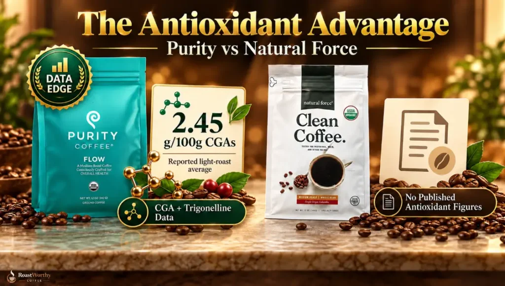 Purity & Natural Force Coffee antioxidant comparison.